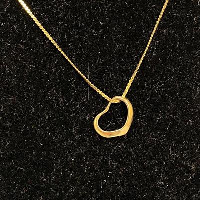 14k Yellow Gold Floating Heart Pendant Charm with Necklace