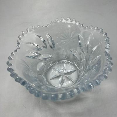 Vintage Crystal Cut Glass Sawtooth Edge Flower Design Candy Trinket Bowl Dish