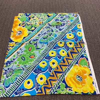Brightly Colored Yellow and Blue Flower Material Fabric for Crafts and Sewing