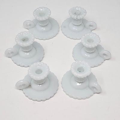 Miniature White Opaline French Candle Holder - Set of 6
