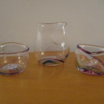 Set of Three Handblown Art Glass Pieces Signed by Artist