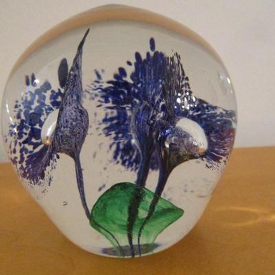 Glass Flower Design Paperweight Signed