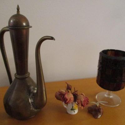 Collection of Pottery and Brass Home Decor Items