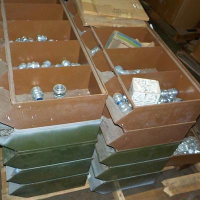 60 storage bins of residential conduit fittings. count 450 fittings.