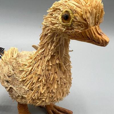 Pair of Retro Handmade Hay Natural Materials Chicken & Duck Cottagecore Figurines