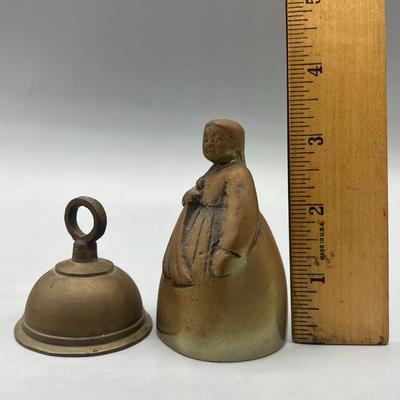 Two Vintage Antique Brass Bells Primitive Farmhouse Lady and School House Bell