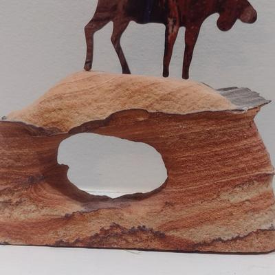 Metal Art Moose on Sandstone Base