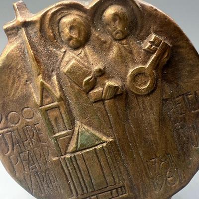 Vintage Brass Medallion Peter & Paul Catholic Religious Hanging Decor