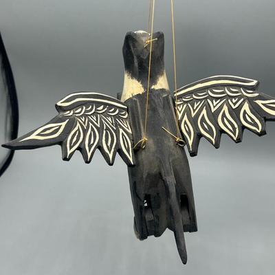Retro Wooden Painted Black & White Hanging Decor Winged Flying Angel Cat
