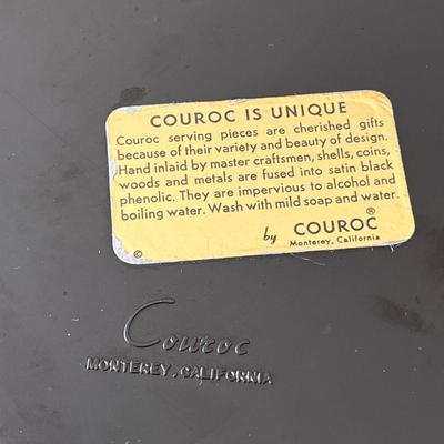 RETRO COUROC OWL TRAY INLAID WOOD AND METAL DESIGN