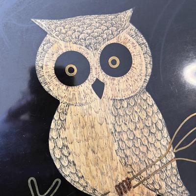 RETRO COUROC OWL TRAY INLAID WOOD AND METAL DESIGN