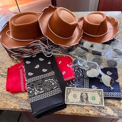 KIDS PARTY COWBOY COSTUME PIECES: HATS, GLASSES, BANDANAS
