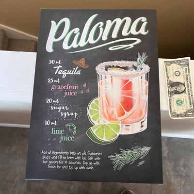 METAL PALOMA DRINK RECIPE SIGN CHALKBOARD LOOK