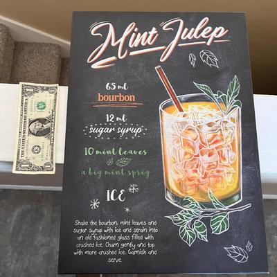 METAL MINT JULEP DRINK RECIPE SIGN CHALKBOARD LOOK