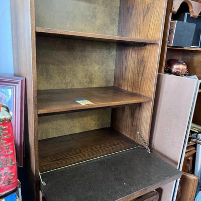 Oak wood and veneer Book Shelf, Secretary desk and drawers