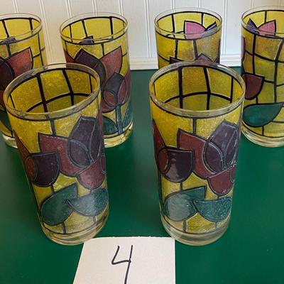 Vintage Mid Century Modern Floral Stained Glasses