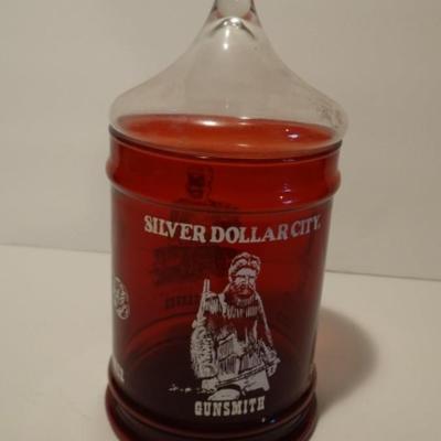 SILVER DOLLAR CITY RED GLASS JAR WITH LID