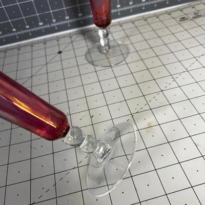 Etched Cranberry Bud Vases 