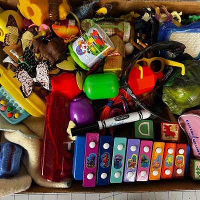 Tray of Misc. Toys; Animals, Blocks, Dinosaurs 