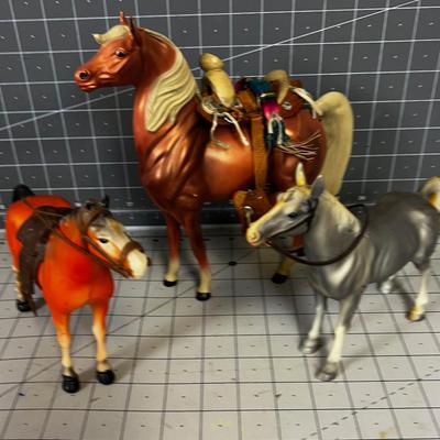 Toy Horses Plastic (3) Copper, Brown and Gray 6" Tall 