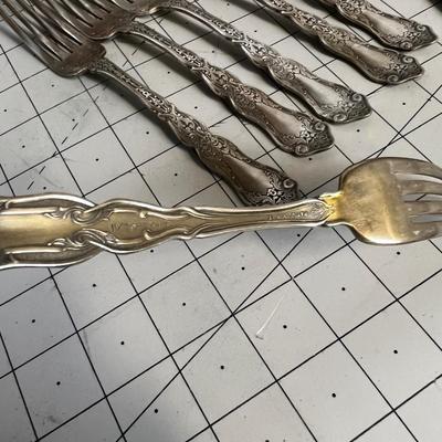 Rogers Silver Plate Set Antique with Embroidered Holder. 