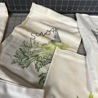 VINTAGE Embroidered Dish Towel; Days of the week with Fruits and Veggies 