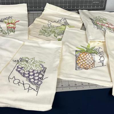 VINTAGE Embroidered Dish Towel; Days of the week with Fruits and Veggies 