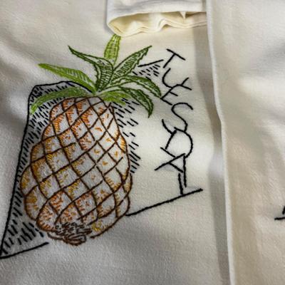 VINTAGE Embroidered Dish Towel; Days of the week with Fruits and Veggies 