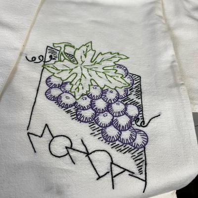 VINTAGE Embroidered Dish Towel; Days of the week with Fruits and Veggies 