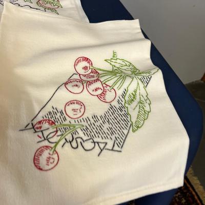 VINTAGE Embroidered Dish Towel; Days of the week with Fruits and Veggies 