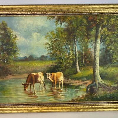 antique original pastoral landscape oil on canvas HORVITZ