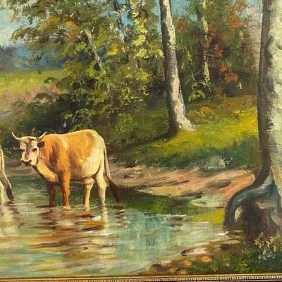 antique original pastoral landscape oil on canvas HORVITZ