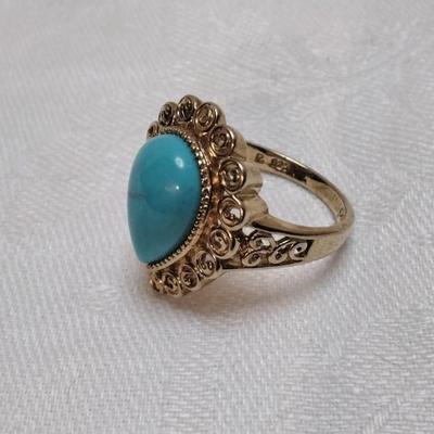 Vintage Ross Simons Turquoise Gold Vermeil Ring Size 8.5