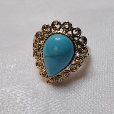 Vintage Ross Simons Turquoise Gold Vermeil Ring Size 8.5