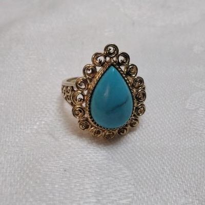 Vintage Ross Simons Turquoise Gold Vermeil Ring Size 8.5