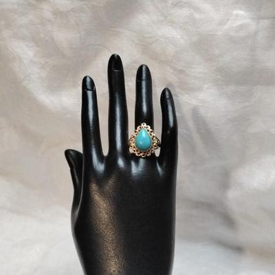 Vintage Ross Simons Turquoise Gold Vermeil Ring Size 8.5