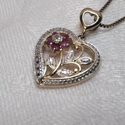 Vintage Ross SImons Ruby and Diamond 19" Gold Vermeil Necklace