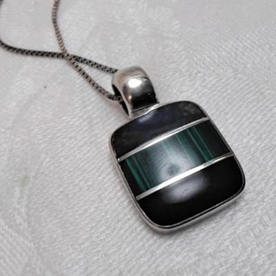 Unique Lapis Lazuli, Malachite and Onyx ATI Mexico 925 19" Necklace