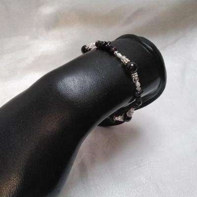Garnets, Keishi Pearls and 925 Beads 6.5" Bracelet