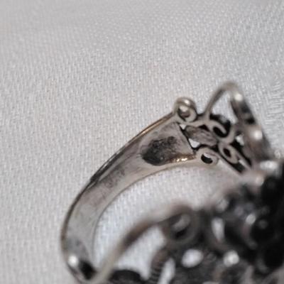 Antique Onyx Scrollwork 925 Ring Size 6.5