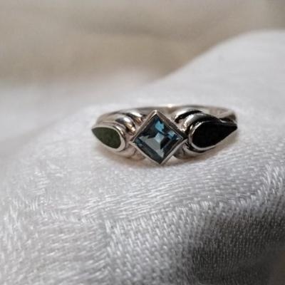 Rare Vintage Aquamarine and Green Turquoise 925 Ring Size 9.5