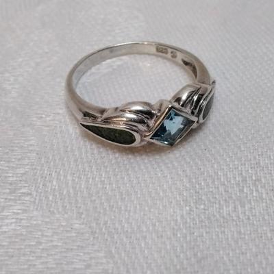 Rare Vintage Aquamarine and Green Turquoise 925 Ring Size 9.5
