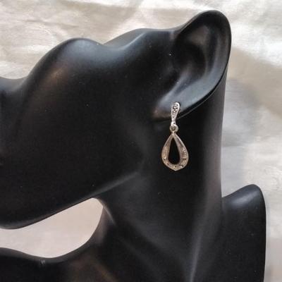 Onyx and Marcasite 925 Earrings