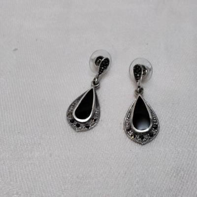 Onyx and Marcasite 925 Earrings