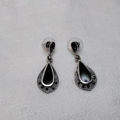Onyx and Marcasite 925 Earrings