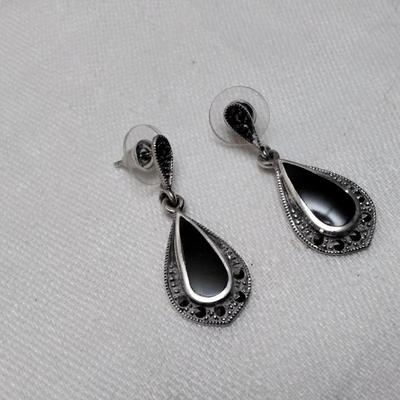 Onyx and Marcasite 925 Earrings