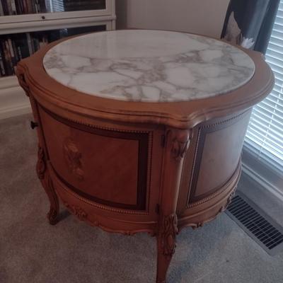 Walnut Finish Solid Wood Marble Top Side Table