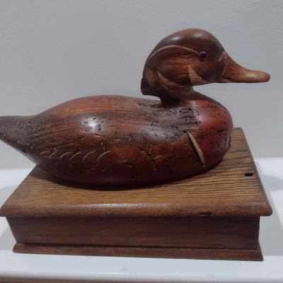 Vintage Carved Duck on Hand Crafted Wood Poker Set Box
