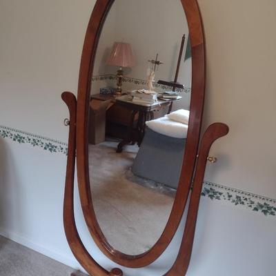 Wood Finish Oval Cheval Mirror