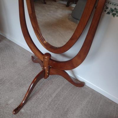 Wood Finish Oval Cheval Mirror